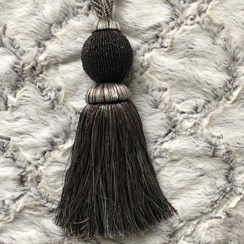 2 Gray, Light Blue & Brown Tassel Holdbacks